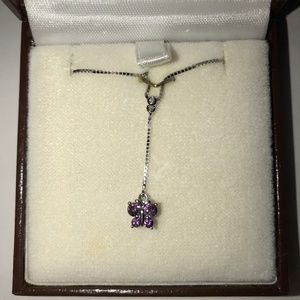Amethyst Butterfly Silver Lariat Necklace